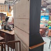 Large two-body grain merchant cabinet made of solid wood.