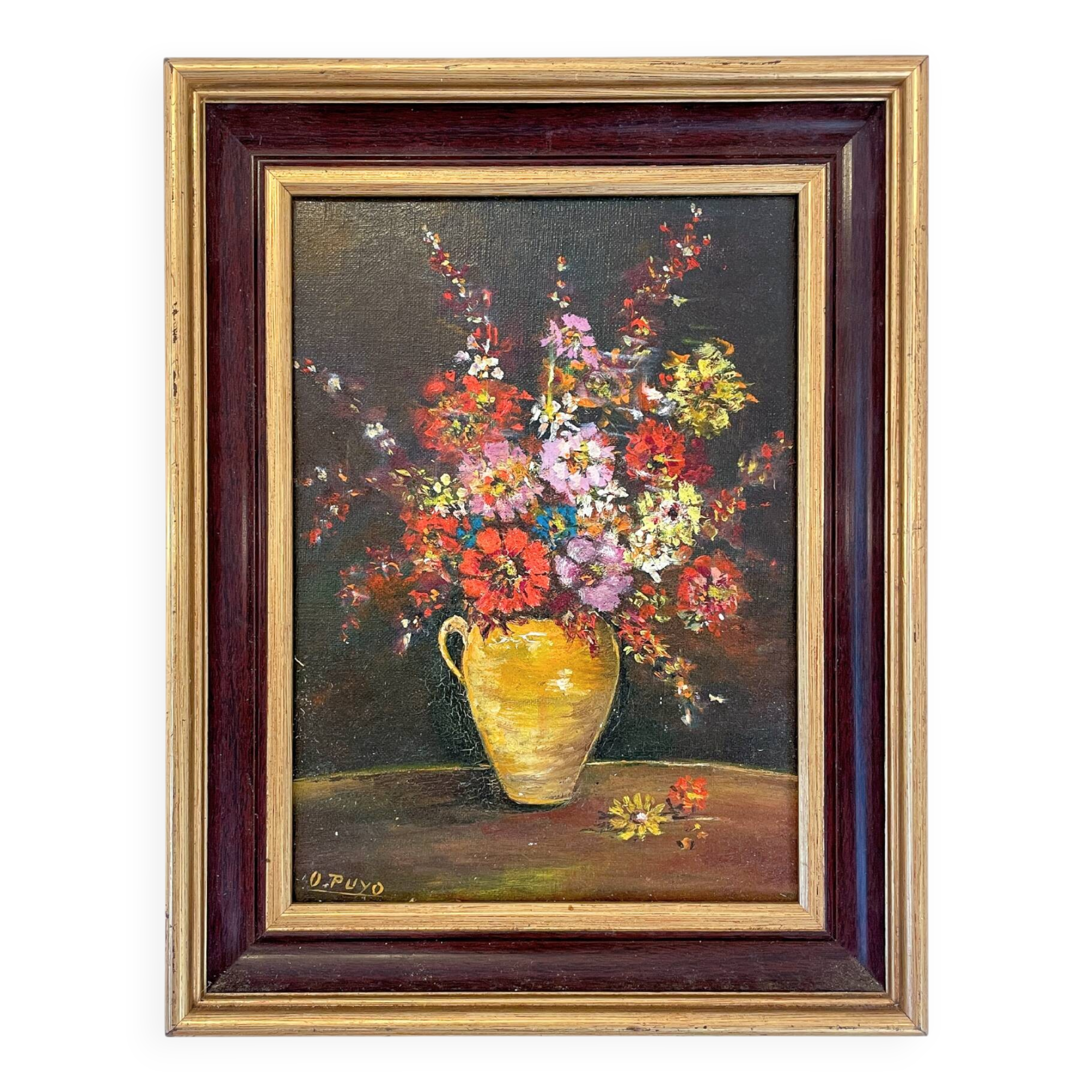 Old painting - Flowers in a yellow pitcher