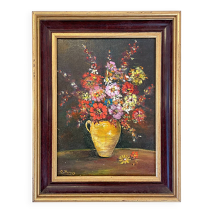 Tableau ancien Fleurs jaune