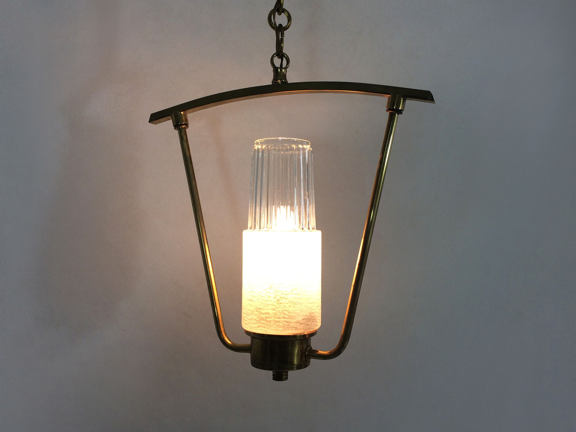 Minimalist vintage hanging in brass and glass tube Year 50