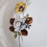 6 Assiettes Creuses Porcelaine Française Sarreguemines Fleurs Marron