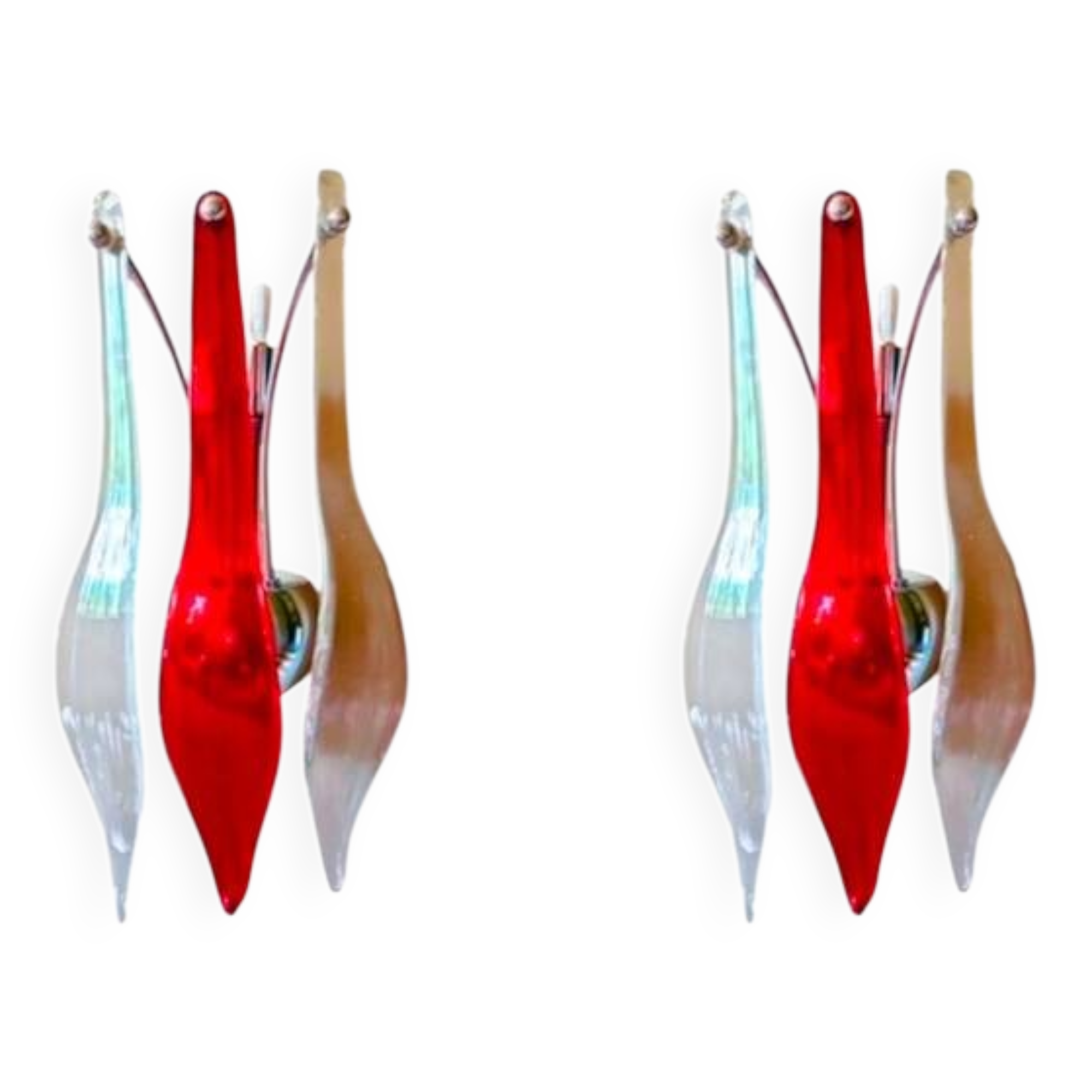Pair of Murano glass lamps with chrome support, Italy 2000s