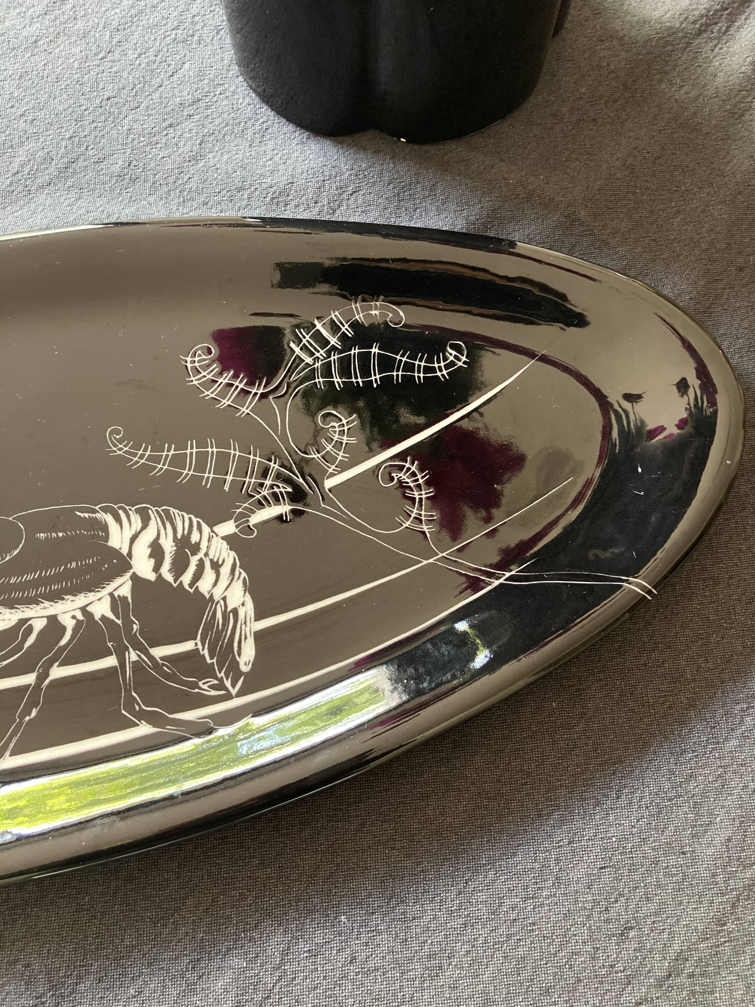 Glazed ceramic lobster fish dish from the 1950s.