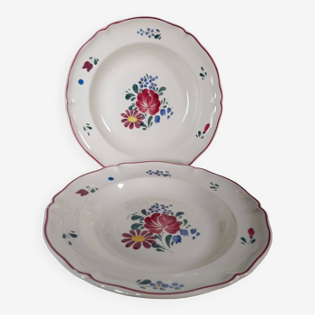 Duo of old flowered soup plates, Villeroy & Boche Mettlach, Sarre 1950