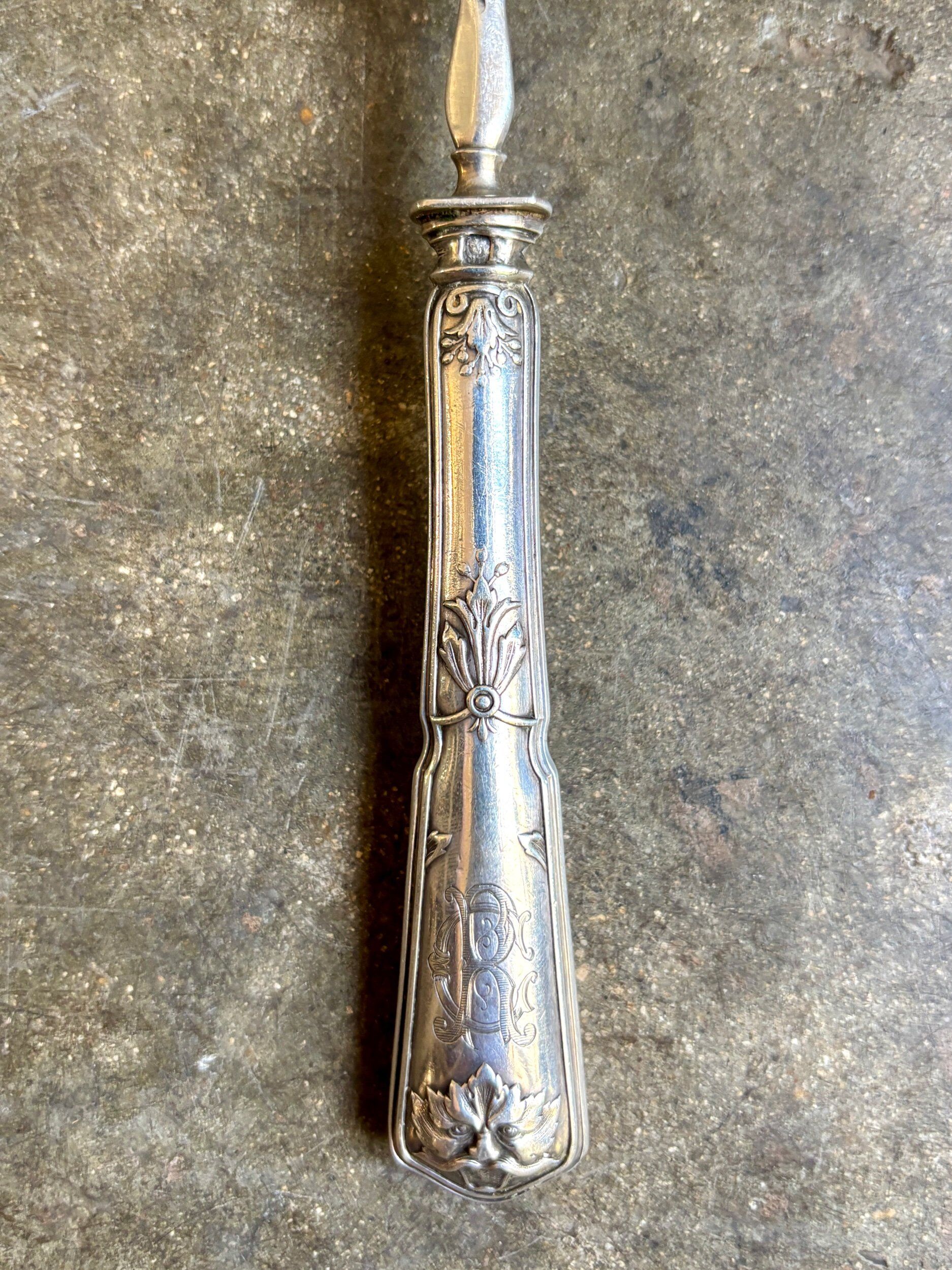 Dessert fork, service cutlery in silver engraved "CR"