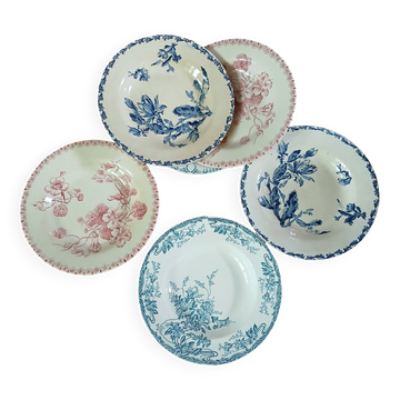6 assiettes creuses vintages dépareillées en Terre de fer