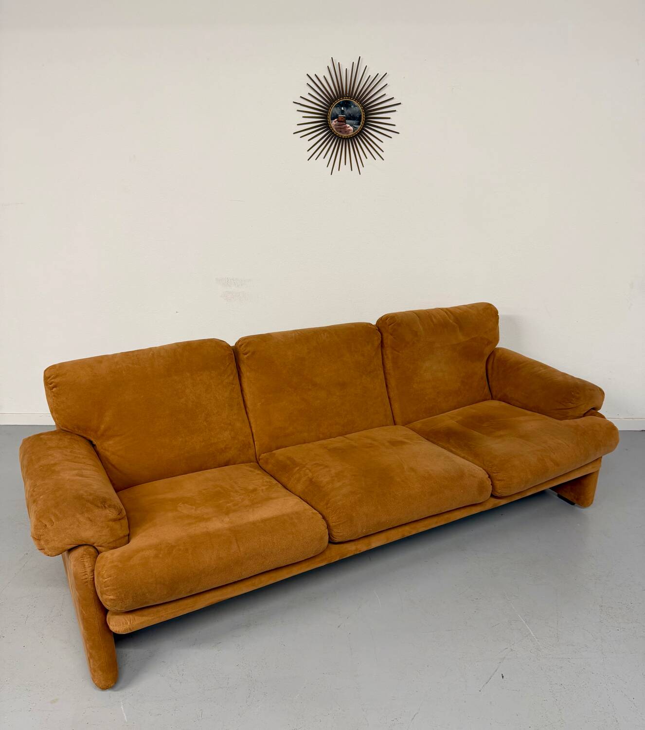 Three-seater alcantara canapé design by Tobia Scarpa for BB ITALIA vintage.