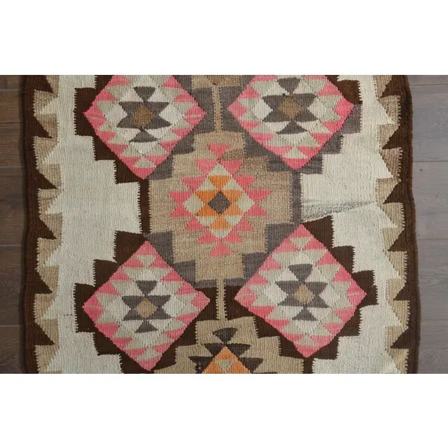 1970s Turkish Oushak Handmade Wool Cotton Pink Runner Rug 92x267