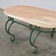 Table basse en marbre rose vintage et fer forgé vert, années 1970