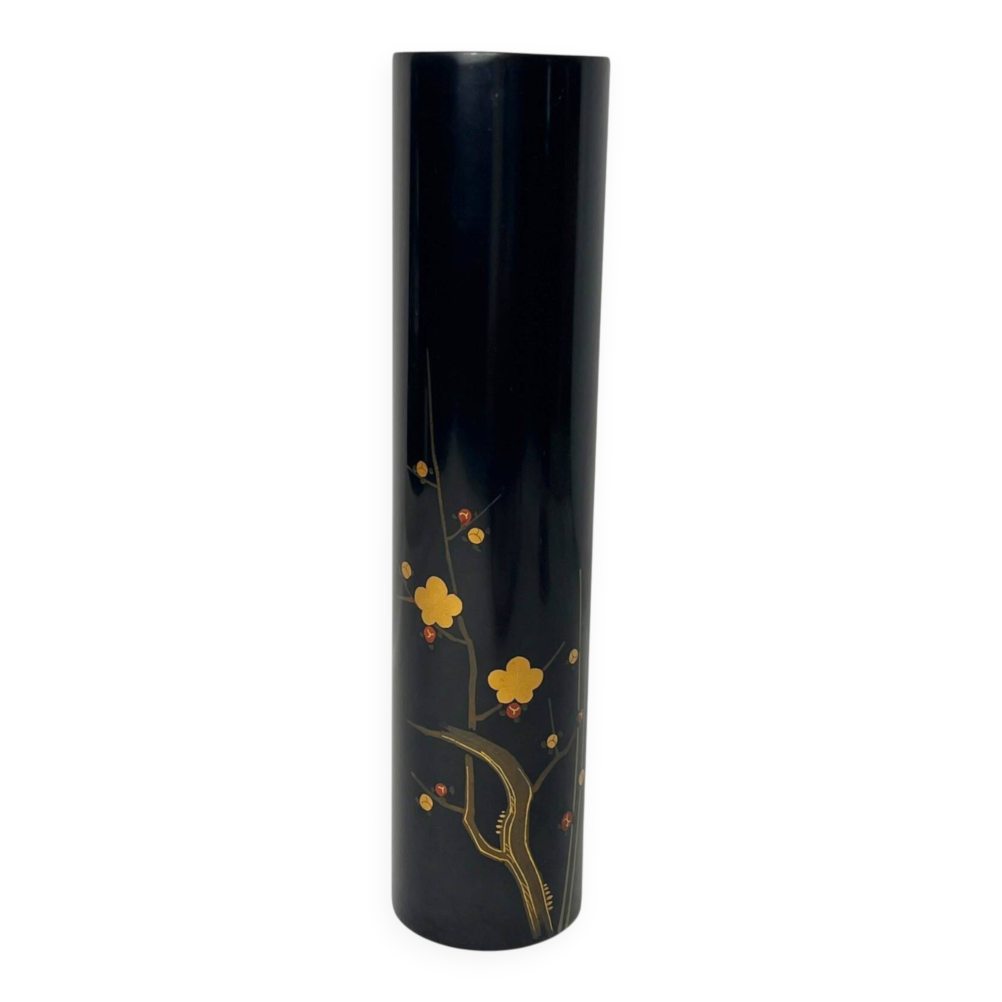 Japon, vase rouleau bois laqué Wajima décor floral XXème