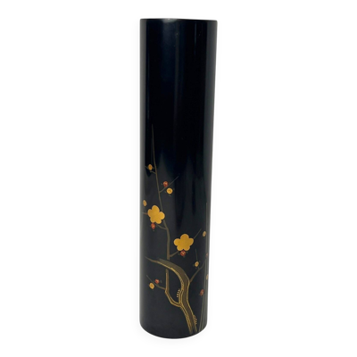 Japon, vase rouleau bois laqué Wajima décor floral XXème