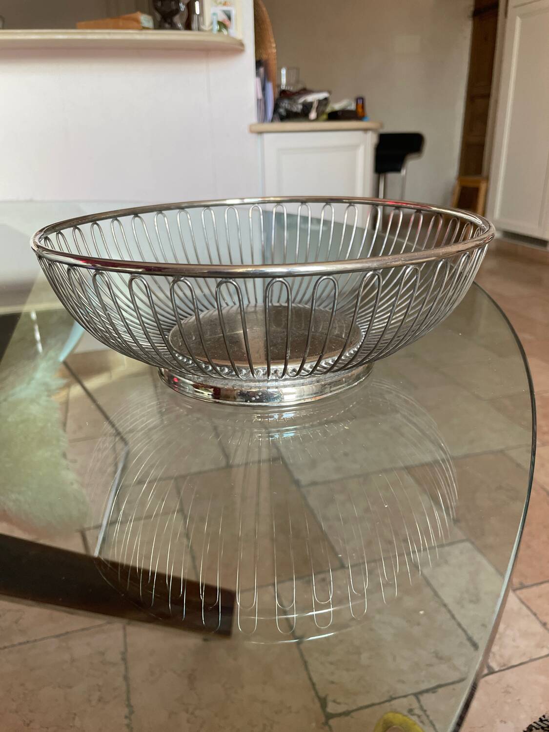 Silver metal fruit basket