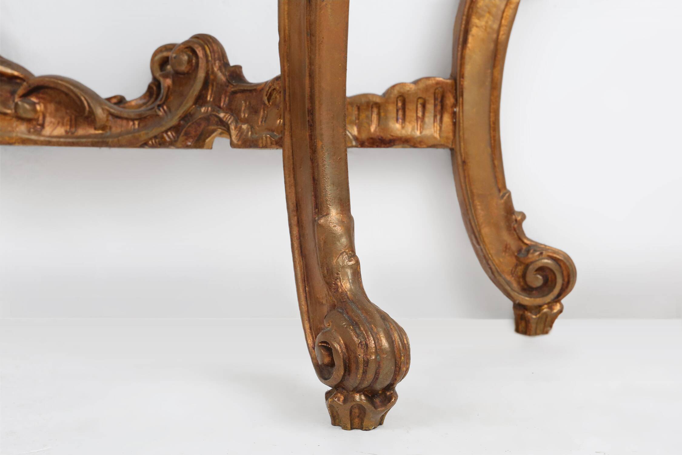 20th century wood-carved Louis XV style console with marble top, France ca. 1970