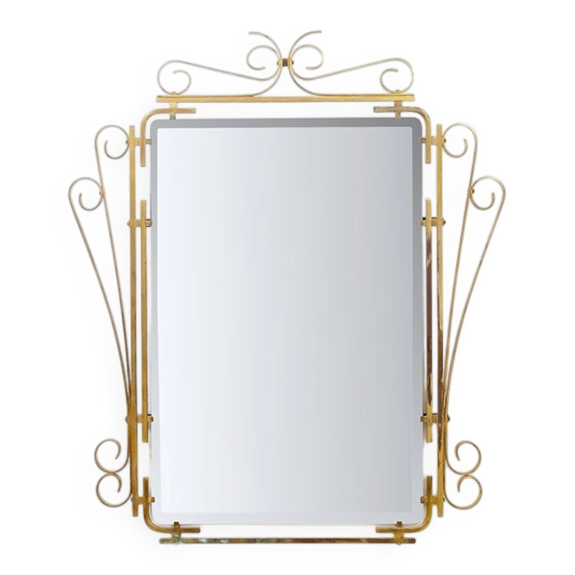 Italian brass mirror with scrolls, mid-century - 1950s