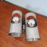 Space Age double wall lamp, in brushed aluminum, 1970s