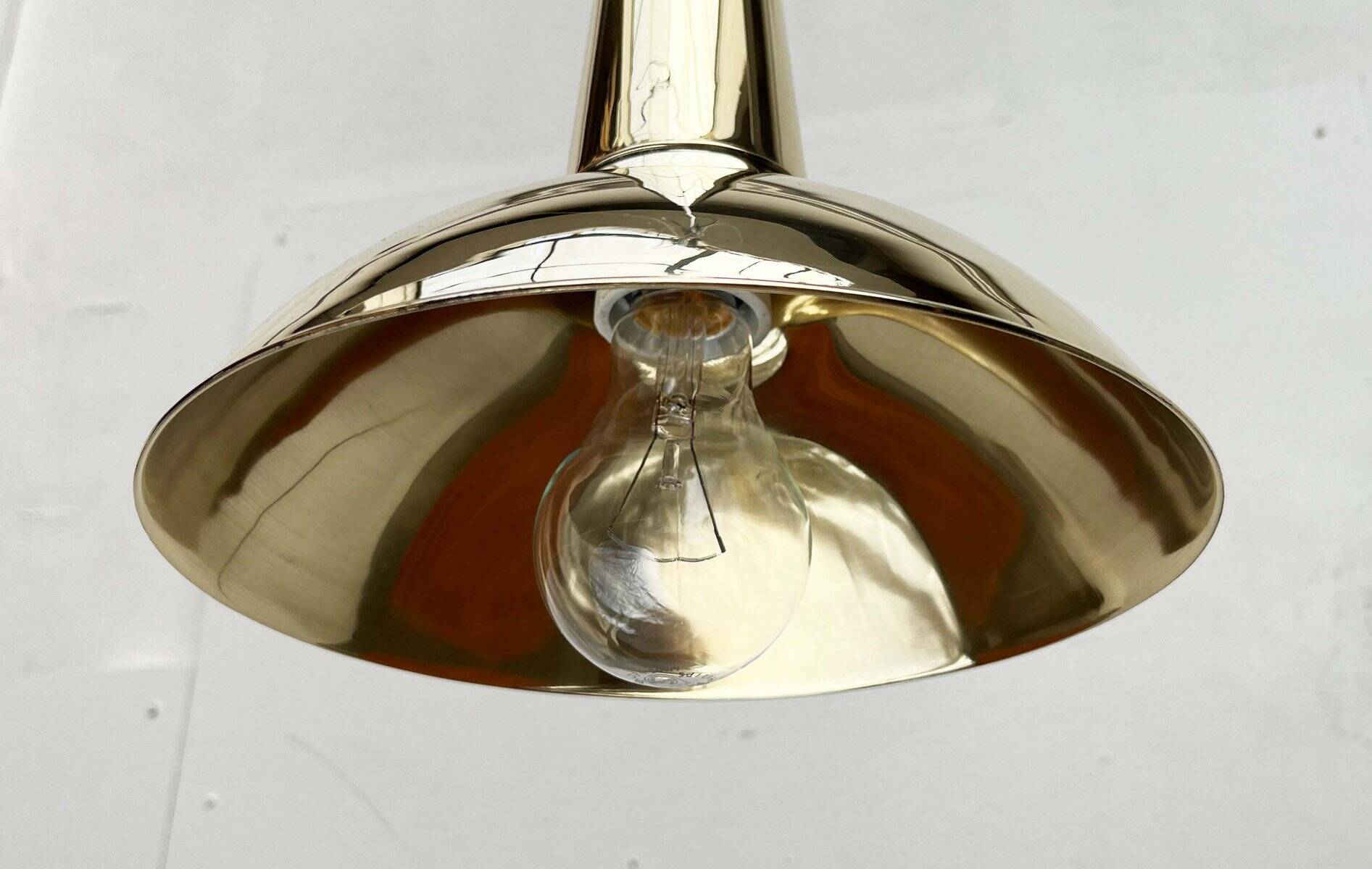 Danish mid-century brass cone pendant lamps, 1950s, set of 2.