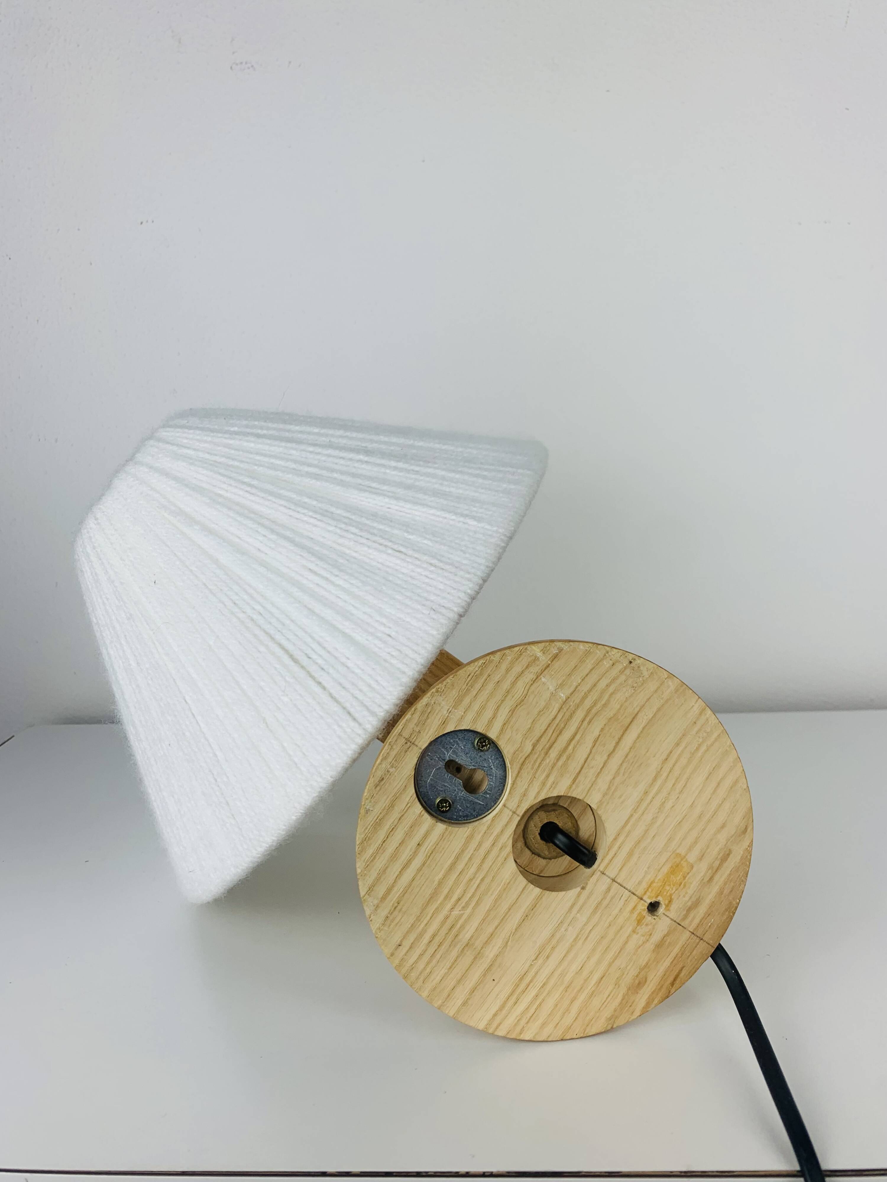 Vintage pine wall lamp and wool lampshade, 1960s