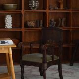 Hand-carved oak and velvet armchair, Danish furniture maker, Art Nouveau, 1939