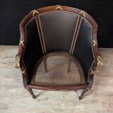 Louis XVI style office chair in mahogany and gilded bronze