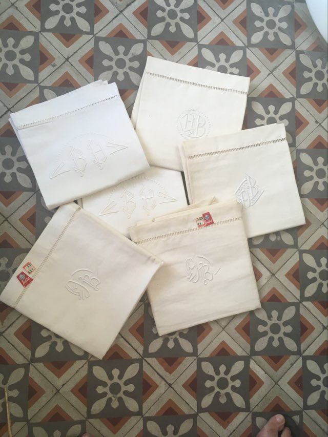 Pair mixed pillowcases embroidered A B.
