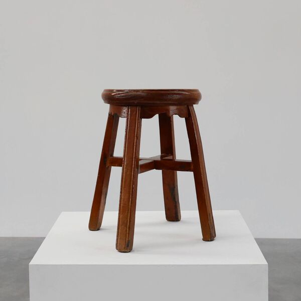 Tabouret rond ancien français en chêne avec une belle patine, vers 1850
