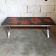 Vintage 70s coffee table in ceramic, chrome metal and wood, signed Adri