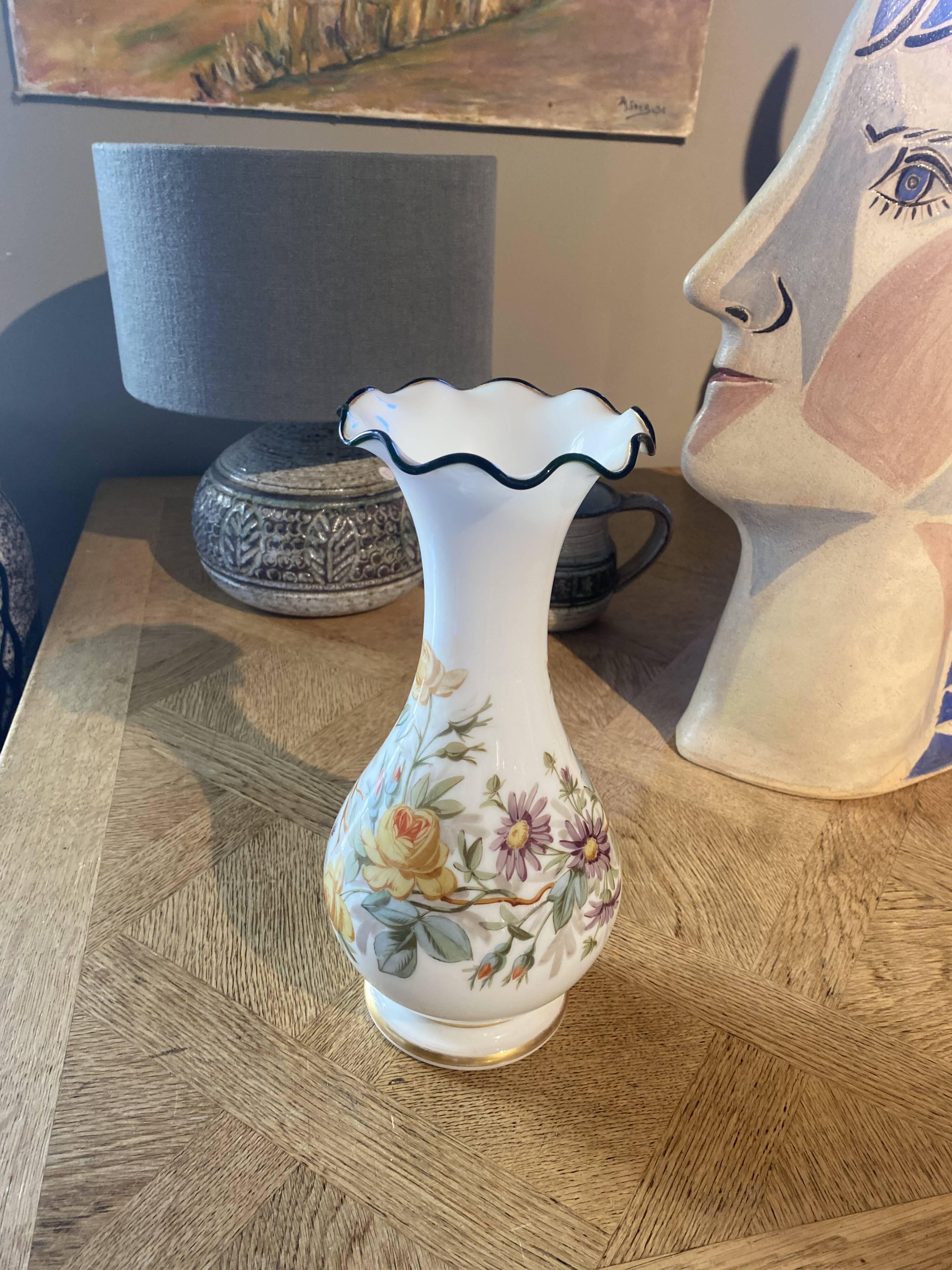 Opaline vase with flowers