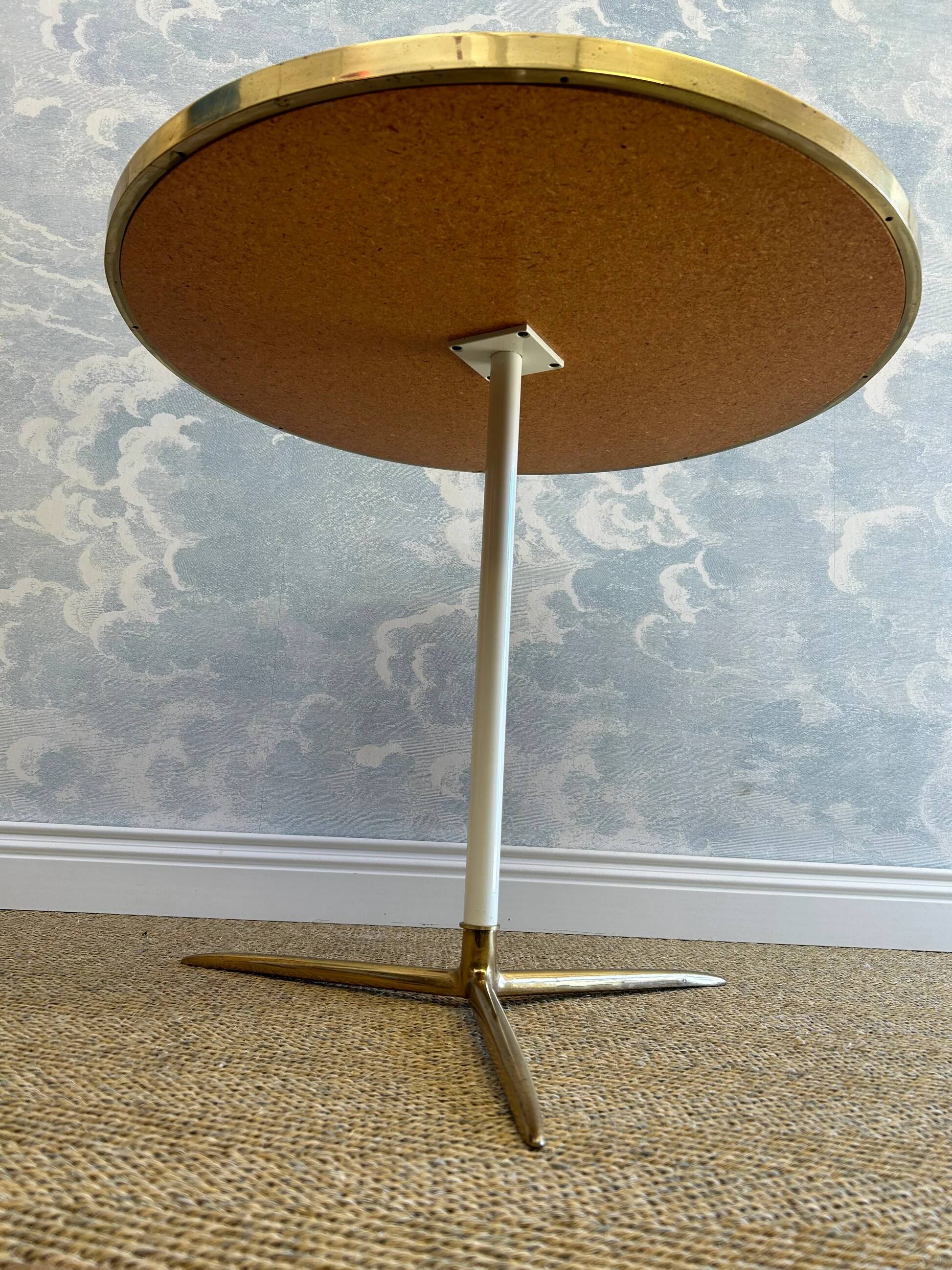 Capiz shell side table with a brass base by Vereinigte Werkstätten Munich, Germany, 1960s.