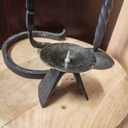Set of 3 candlesticks and a candle holder in wrought iron.