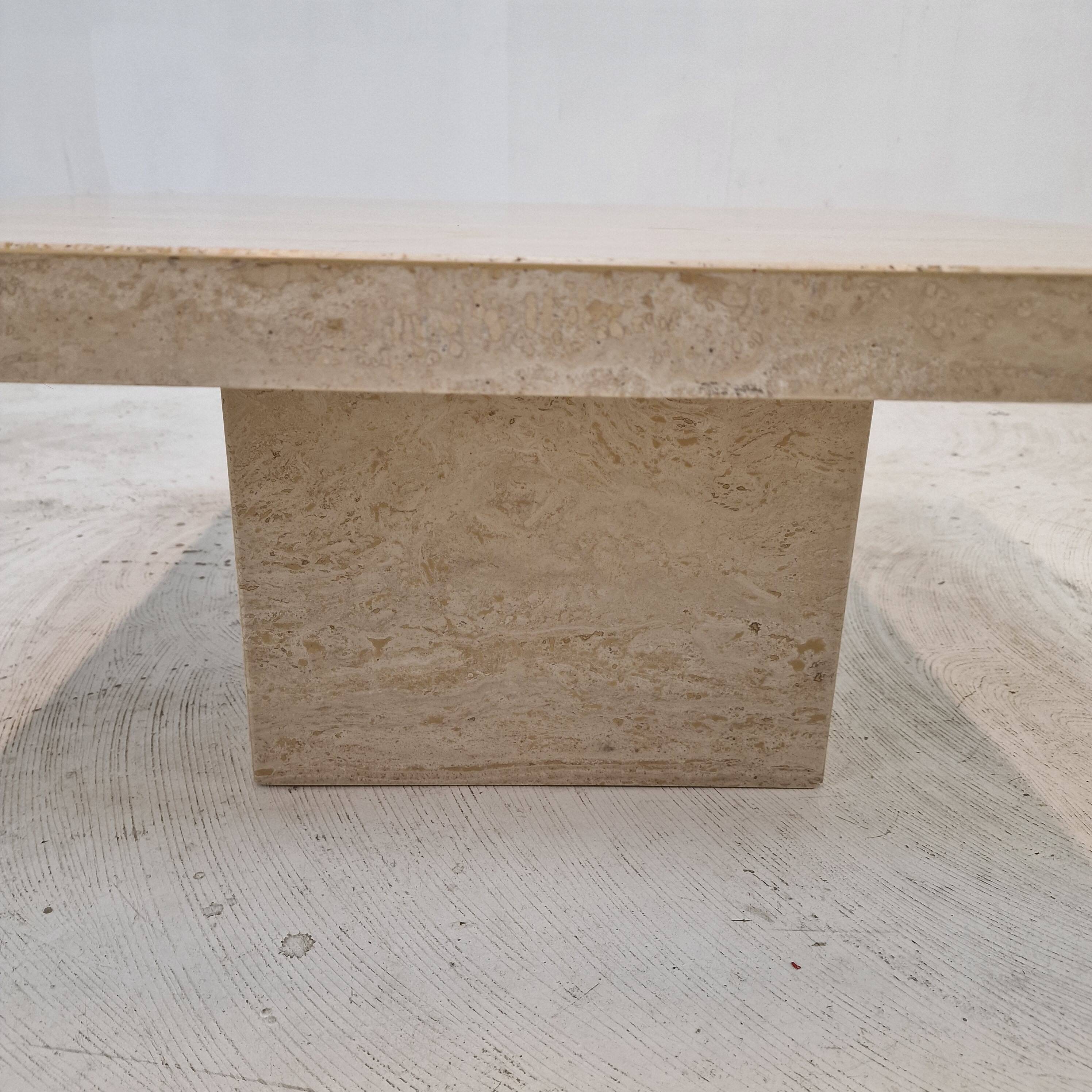 Italian Square Coffee Table in Travertine, 1980s