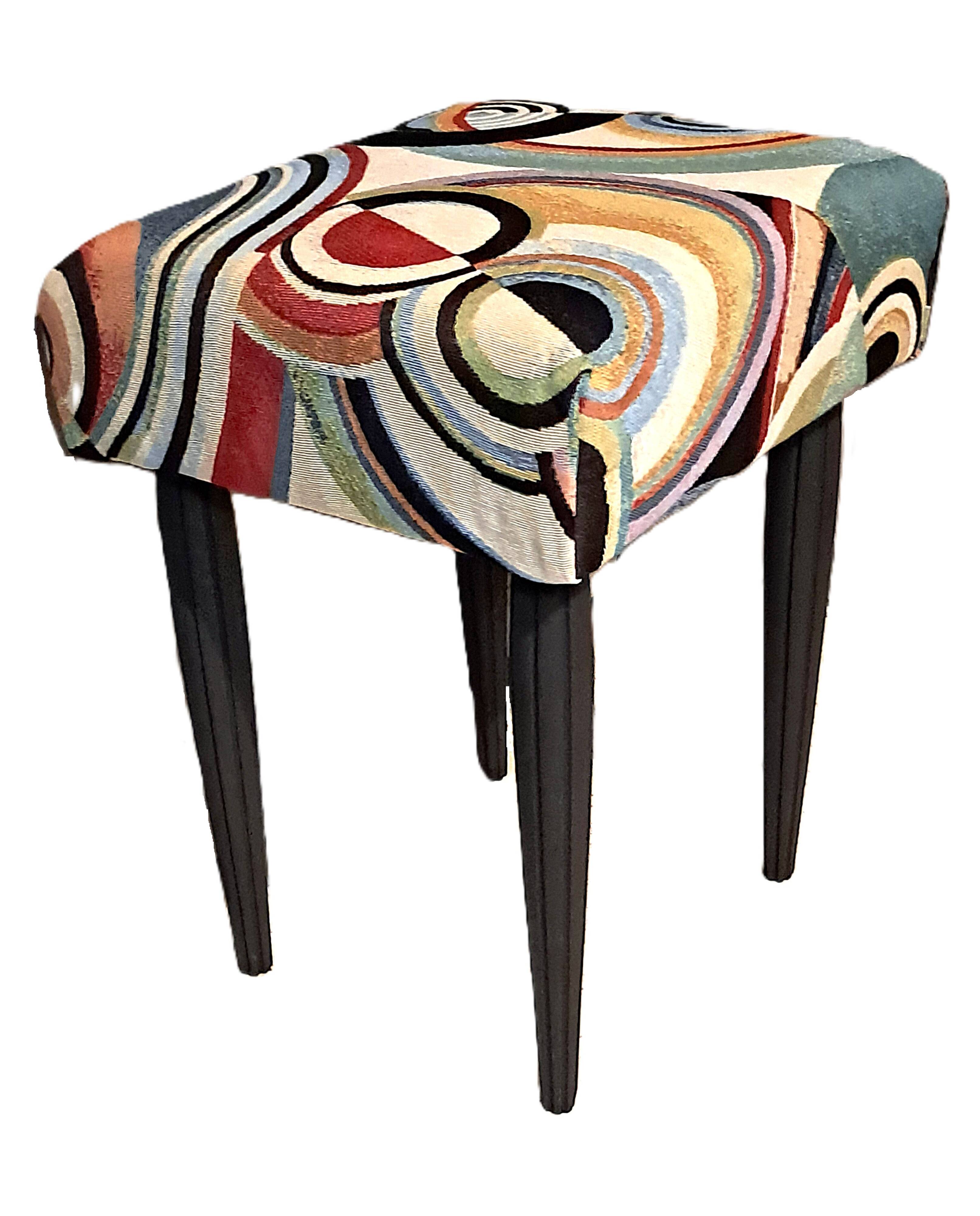 Wooden stool, upholstery restoration, 20th century, occasional furniture