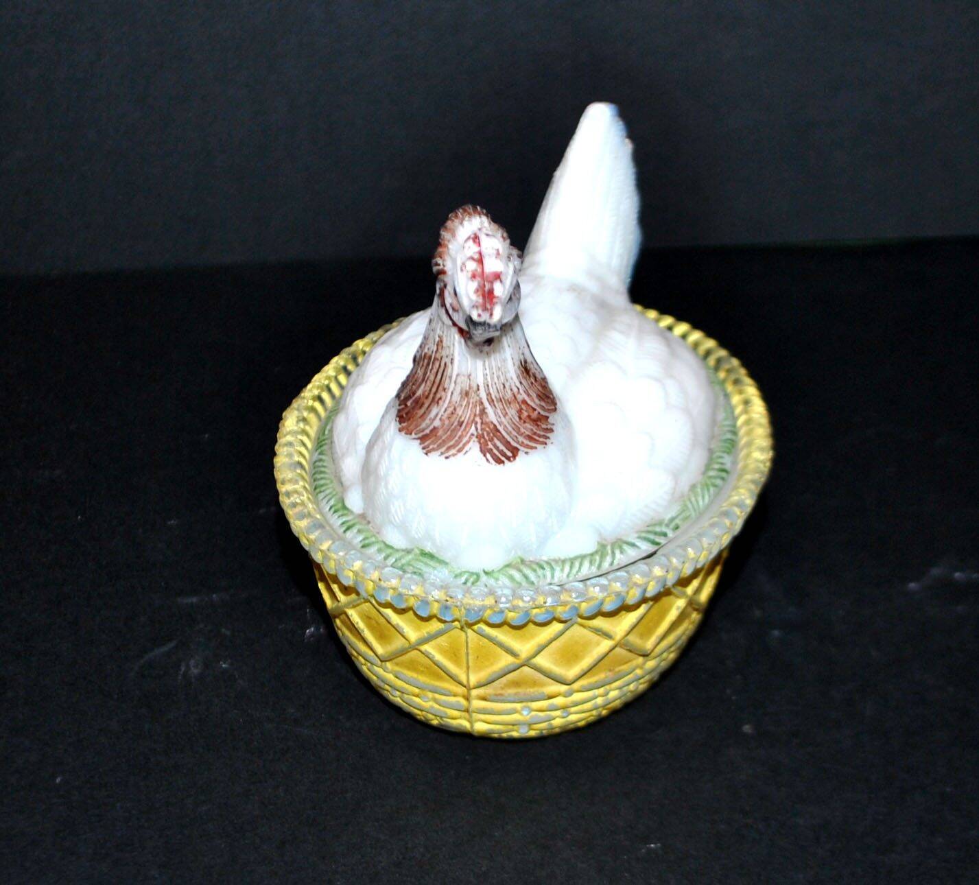 Portieux painted opaline glass hen candy box