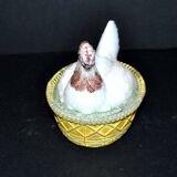 Portieux painted opaline glass hen candy box