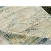 Hand-Knotted Wool Area Rug, Oushak Ivory Sage Green Design Carpet for Living Room