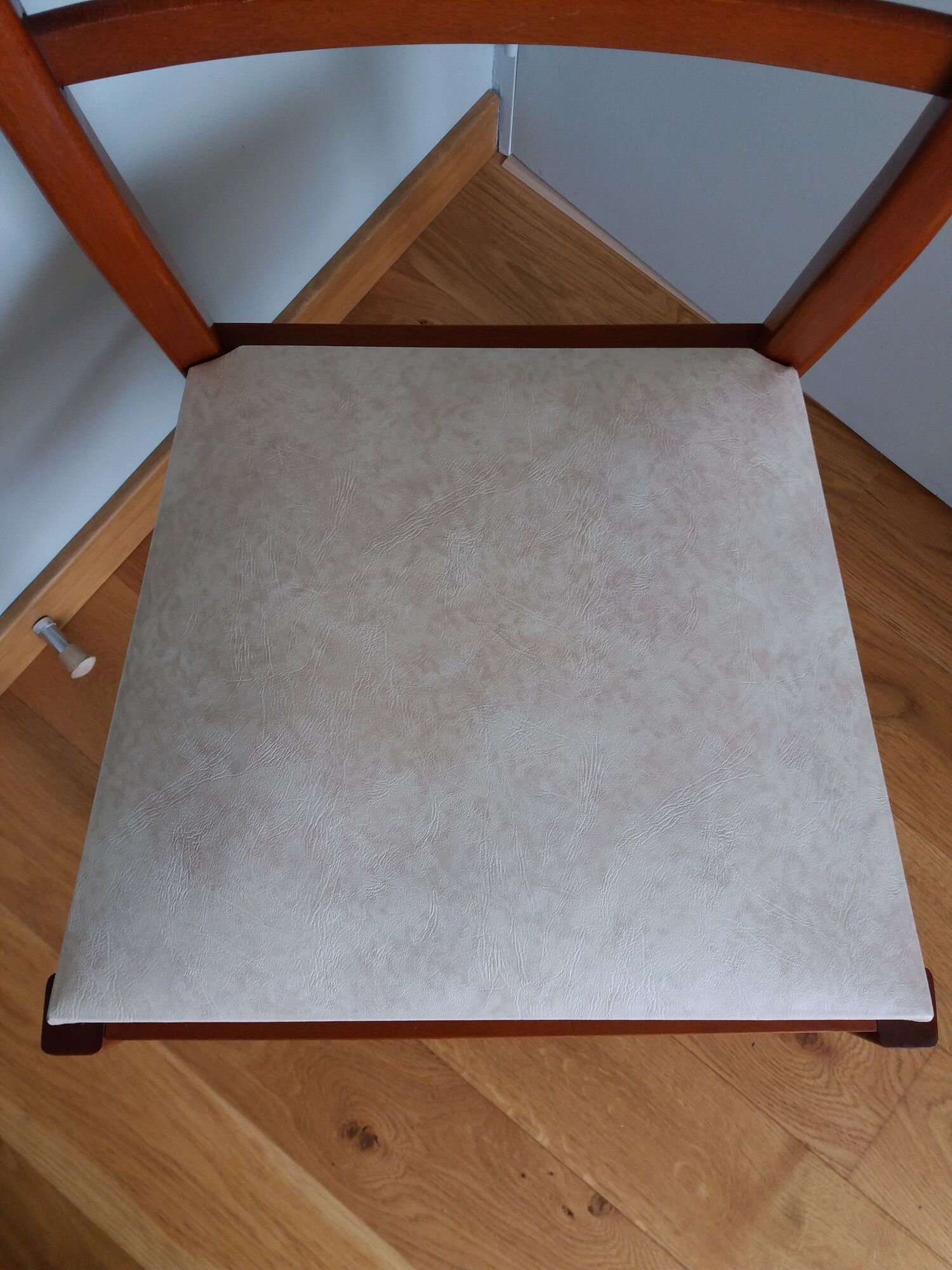 Scandinavian chair wood mahogany color and skai white