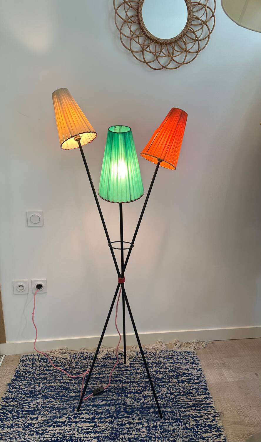 1950s metal tripod floor lamp, completely original