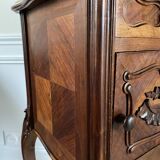 Bedside table / bedside table in veneered wood, molded and carved with foliage Louis XV style