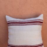 burgundy and white striped cushion in handmade wool