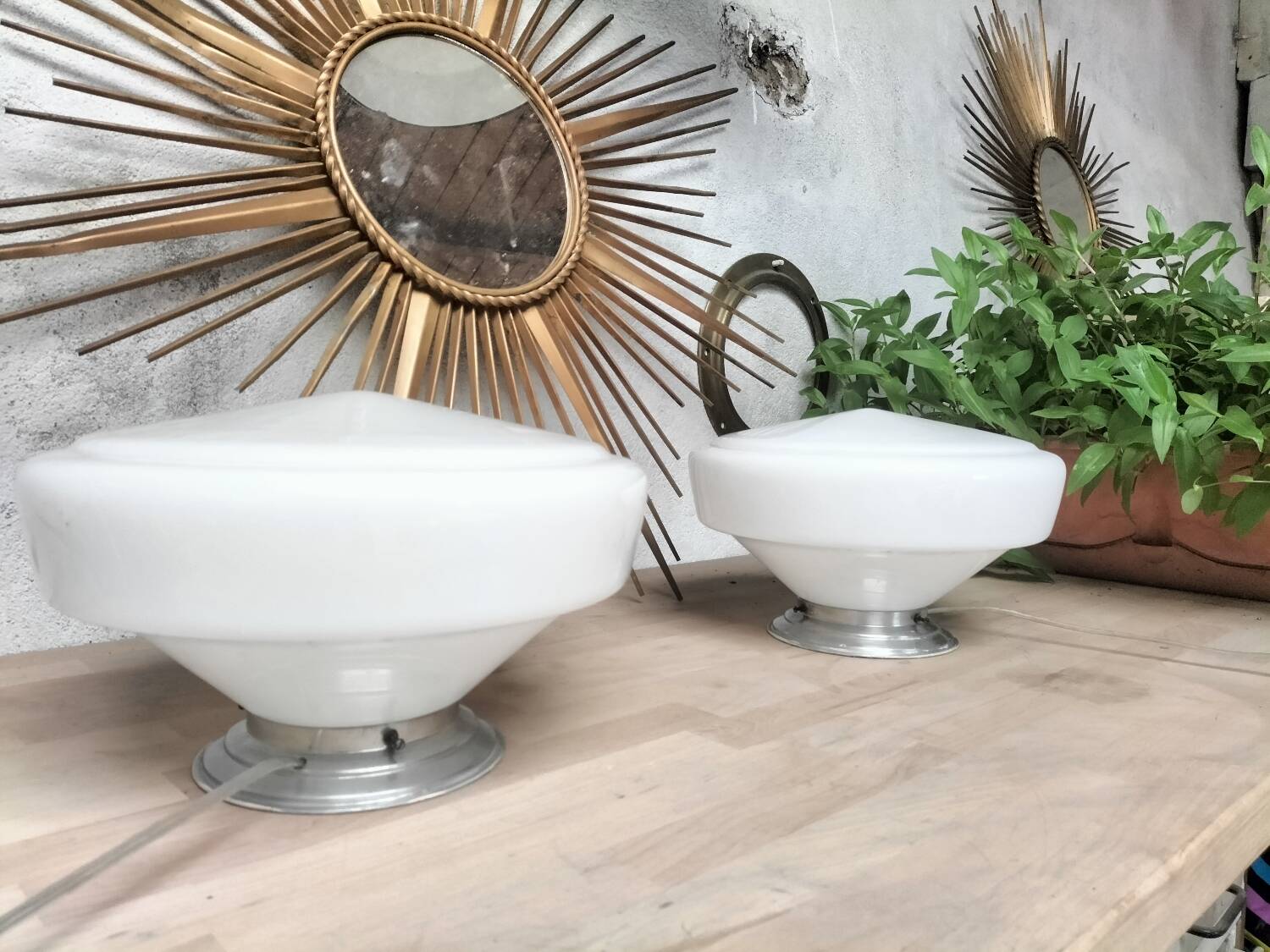 Pair of opaline lamps