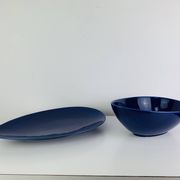 Plat et coupe Blå eld par Hertha Bengtson pour Rörstrand Sweden, céramique