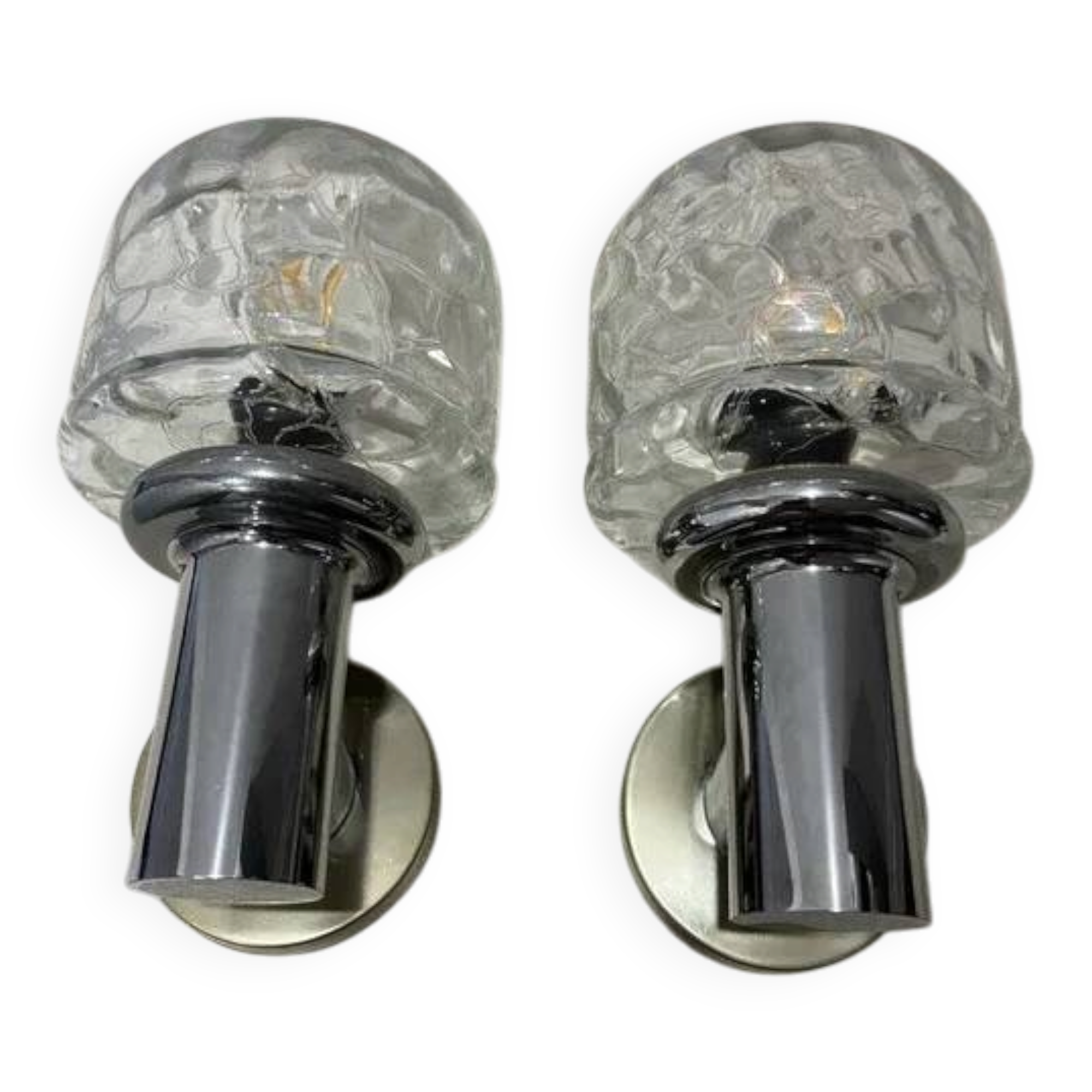 Rolf Kruger for Neuhaus Chrome & Glass Sconces — Pair, 1970s