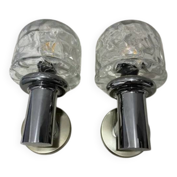 Rolf Kruger for Neuhaus Chrome & Glass Sconces — Pair, 1970s
