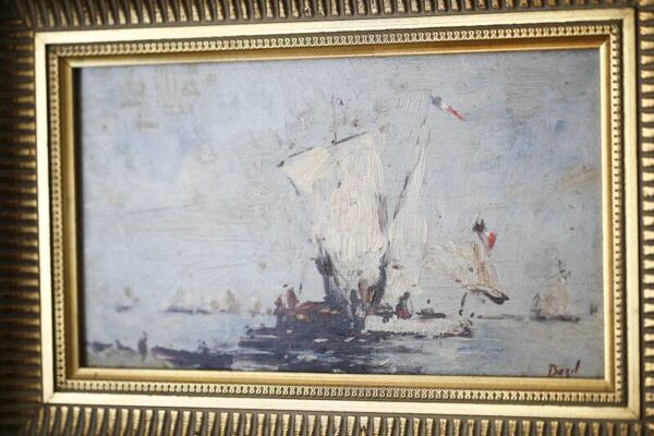 Bazil (XXe siècle) huile sur panneau 'bateaux français prenants la mer