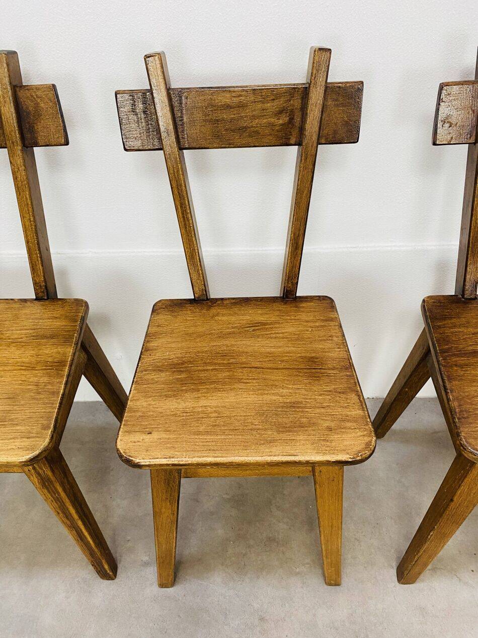 6 brutalist solid wood chairs, chalet decor, vintage