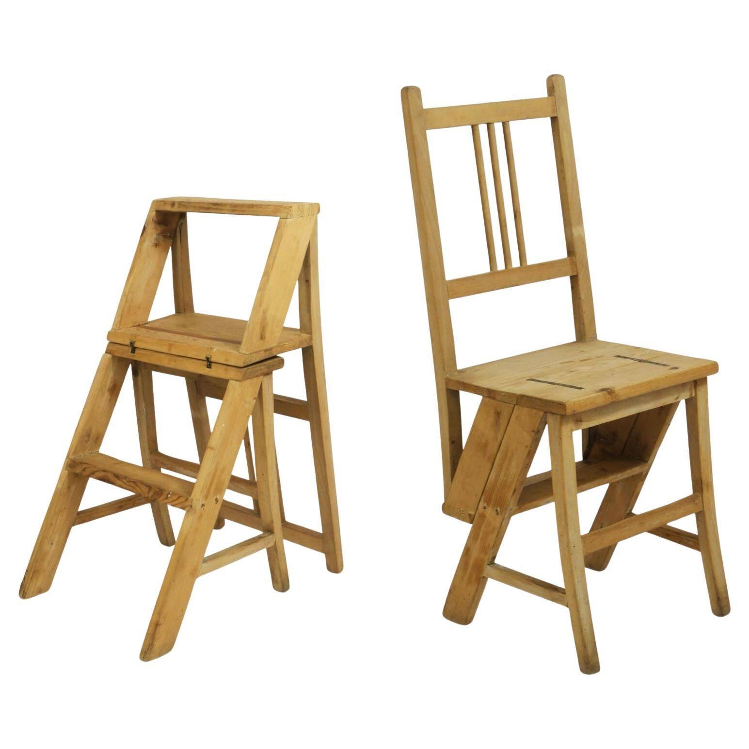 Folding metamorphic library ladder, Arts & Crafts, Vienna, 1900s