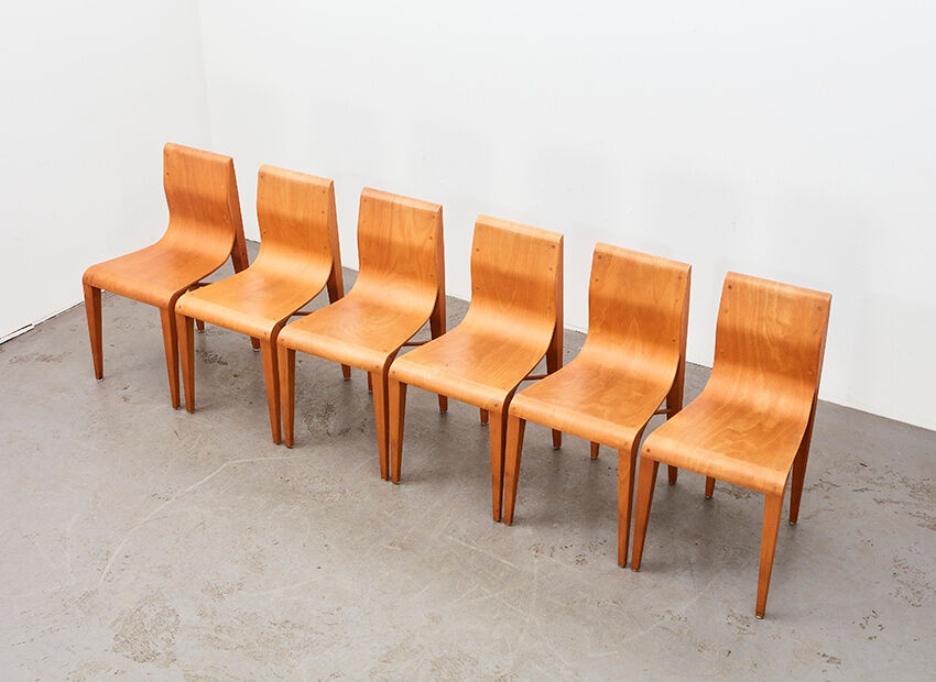 Set of 6 Dining Chairs in Birch Plywood 1970s