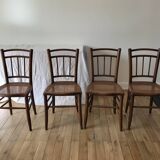 set of 4 bistro chairs in turned wood and canework stamped early 20th century