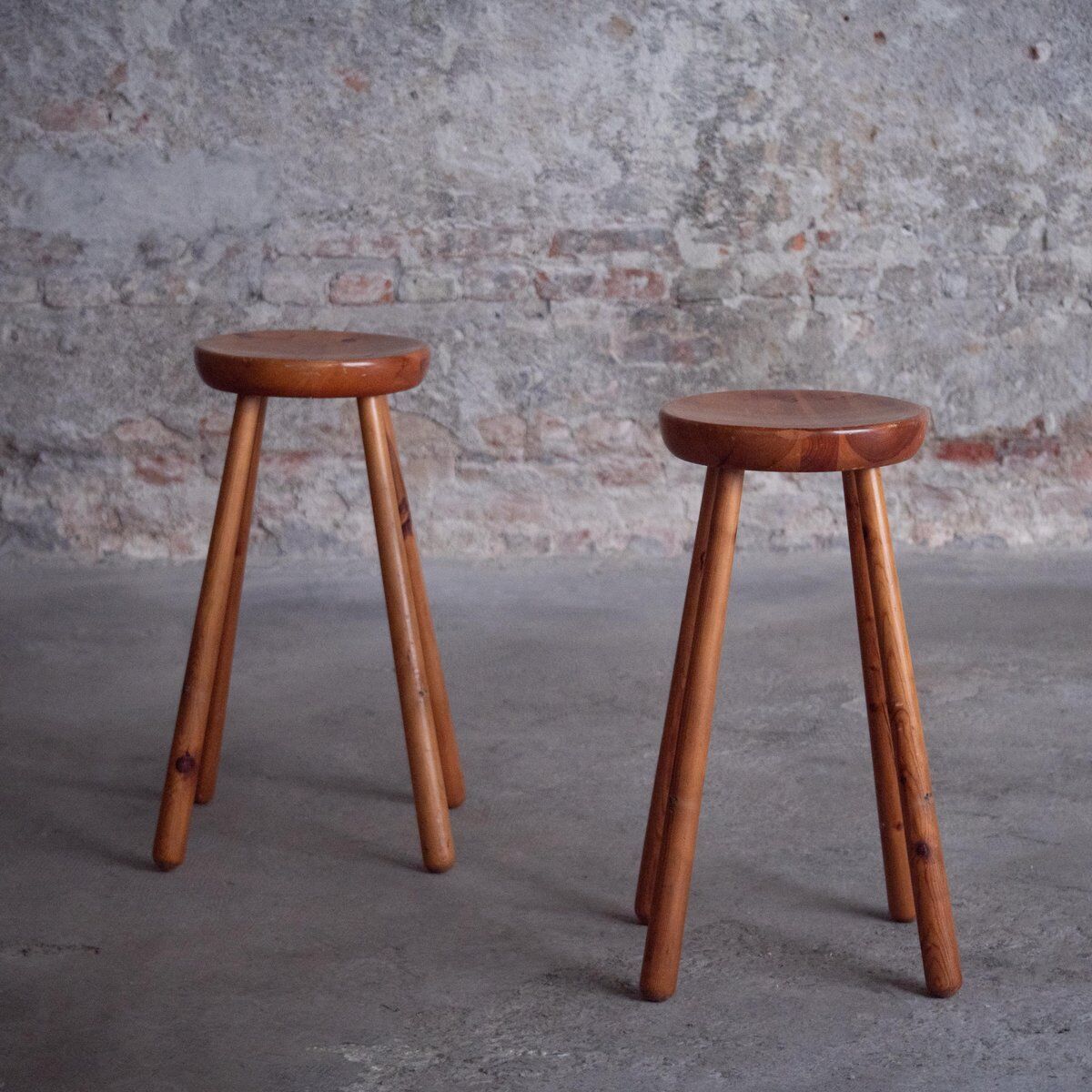 Pair of beech counter stools, 1960