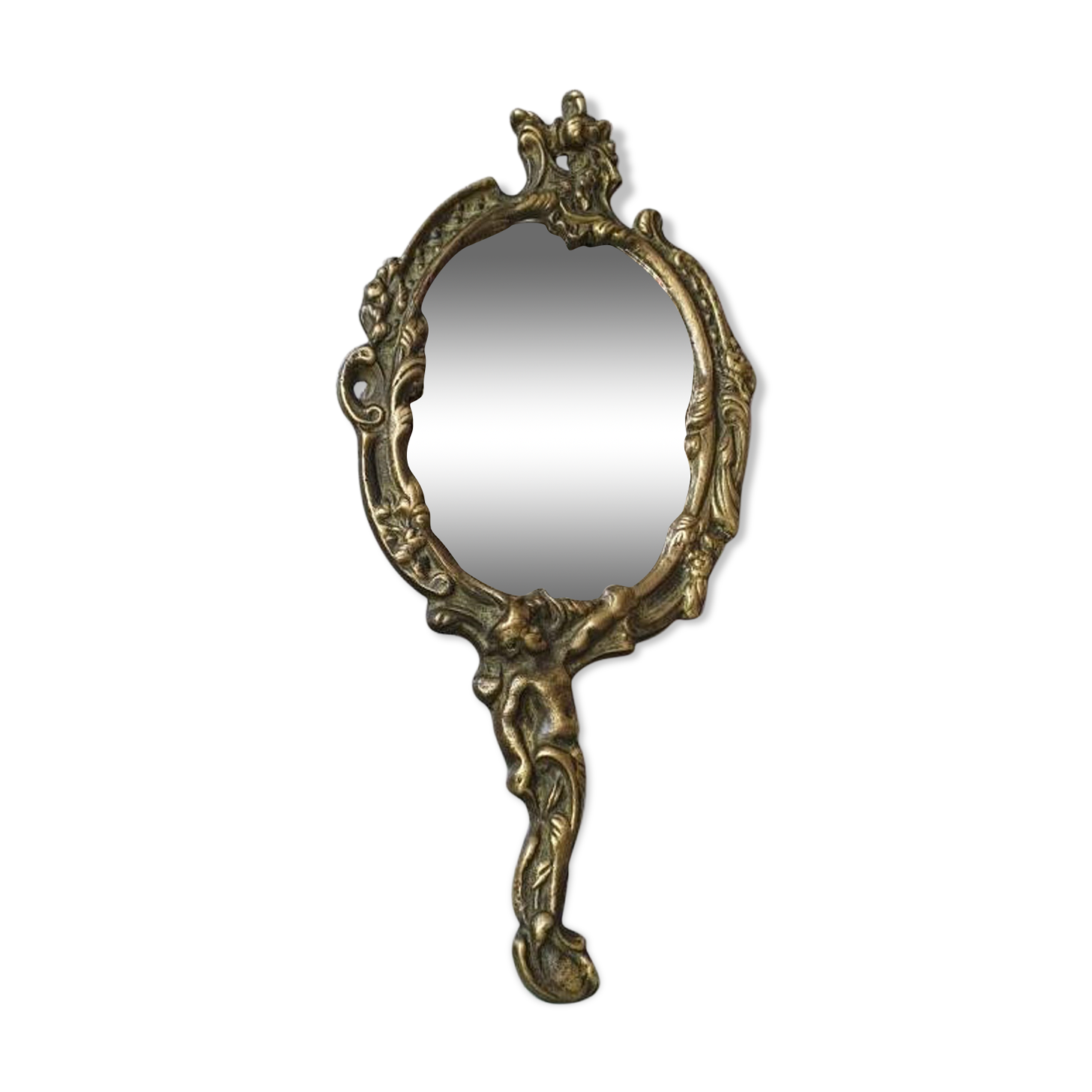 Hand mirror in brass art deco 30 years France