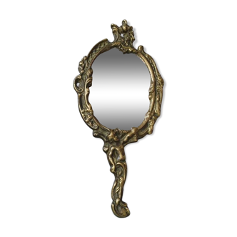 Hand mirror in brass art deco 30 years France